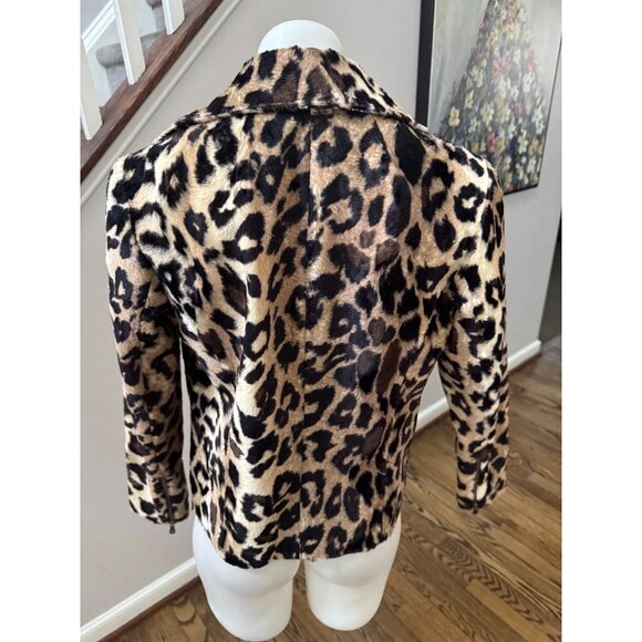 TRINA TURK Wine Country Reprise Leopard Faux Fur Moto Jacket Size 0 - Picture 4 of 4
